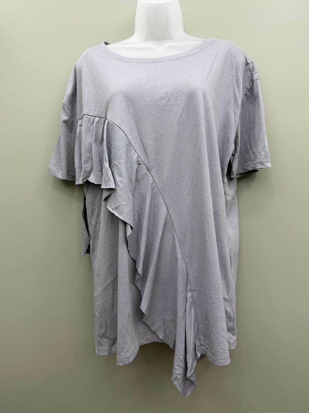 Umgee Gray Asymmetrical Ruffle Tunic Top Size M Oversized Lagenlook Boho